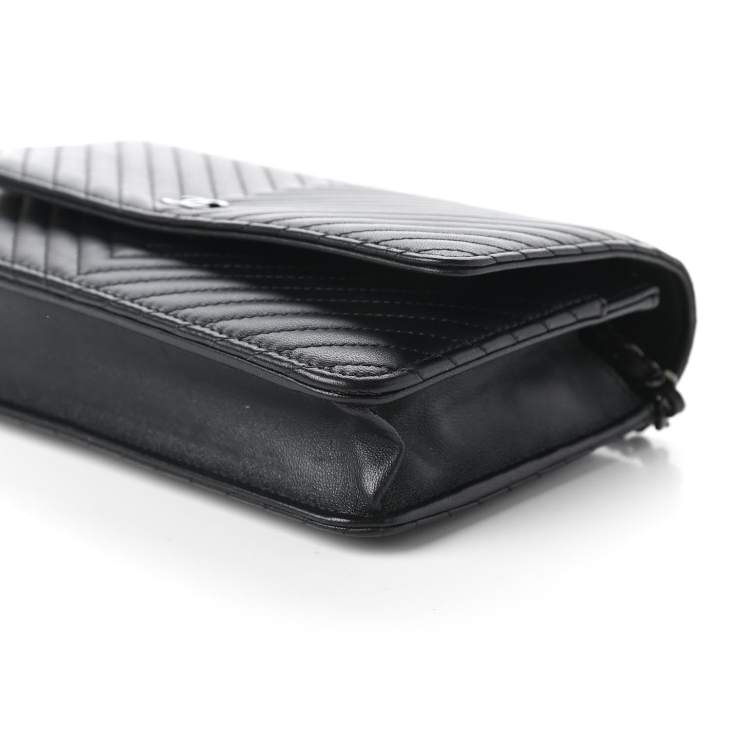 Chanel Lambskin Chevron Quilted Wallet On Chain WOC So Black 7 of 12