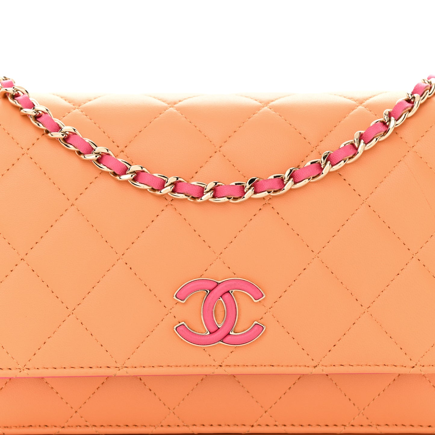 Lambskin Quilted Sunset Boulevard Wallet On Chain WOC Orange Coral