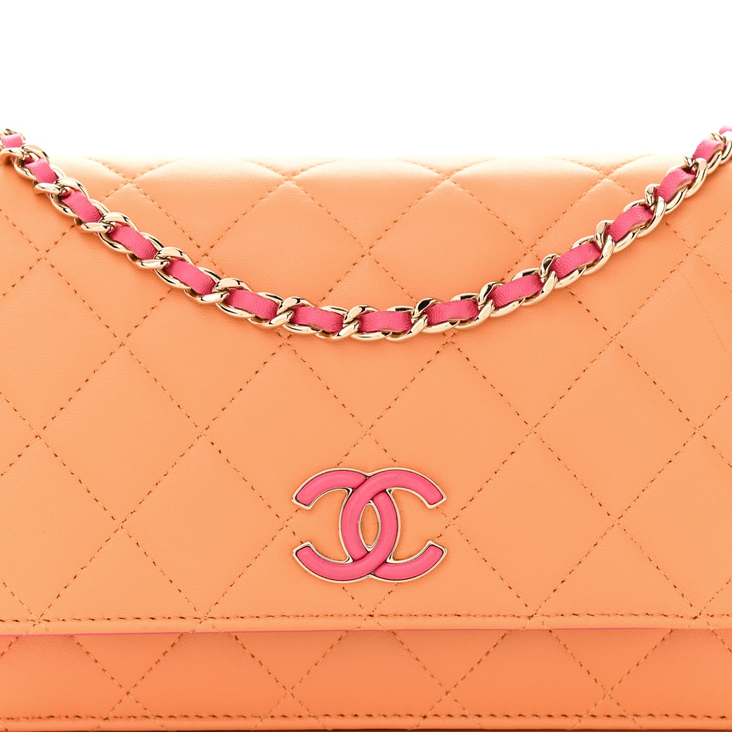 Chanel Lambskin Quilted Sunset Boulevard Wallet On Chain WOC Orange Coral 9 of 12