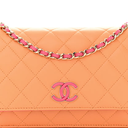 Chanel Lambskin Quilted Sunset Boulevard Wallet On Chain WOC Orange Coral 9 of 12