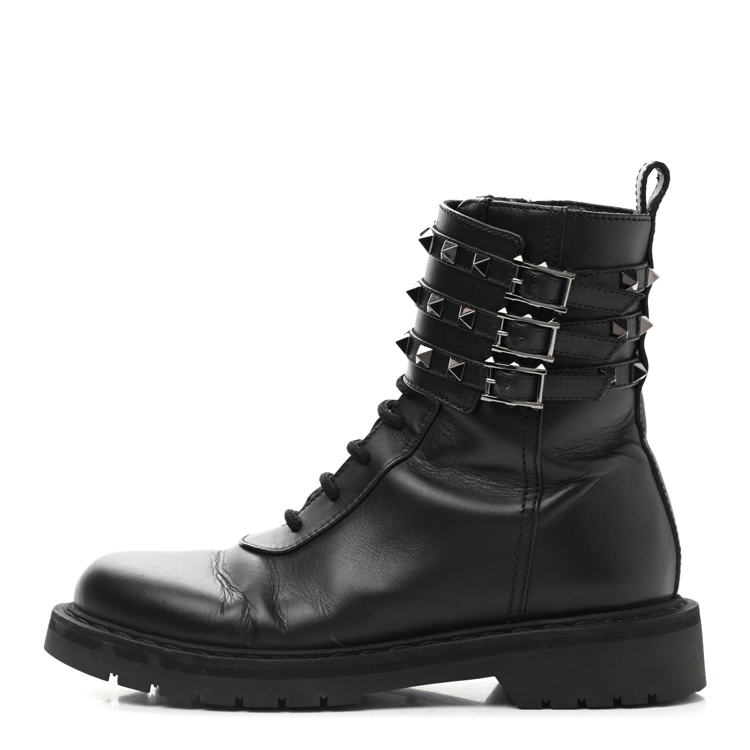 Valentino Garavani Calfskin Rockstud 20mm Combat Boots 36 Black 1 of 14