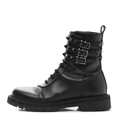 Valentino Garavani Calfskin Rockstud 20mm Combat Boots 36 Black 1 of 14