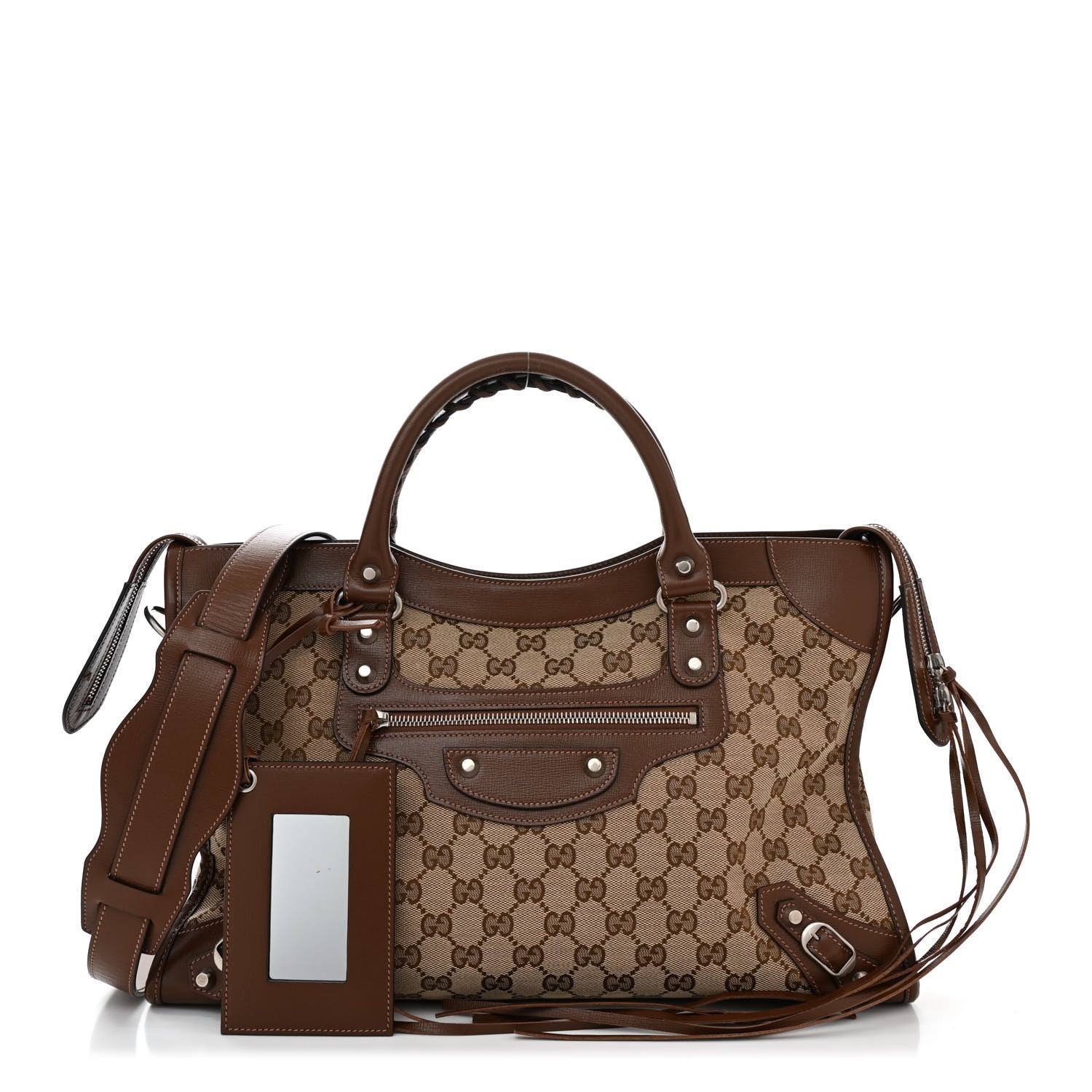 Balenciaga X GUCCI GG Monogram Azalea Calfskin Neo Classic Silver Hardware Medium City Beige Ebony Brown Sugar 3 of 11