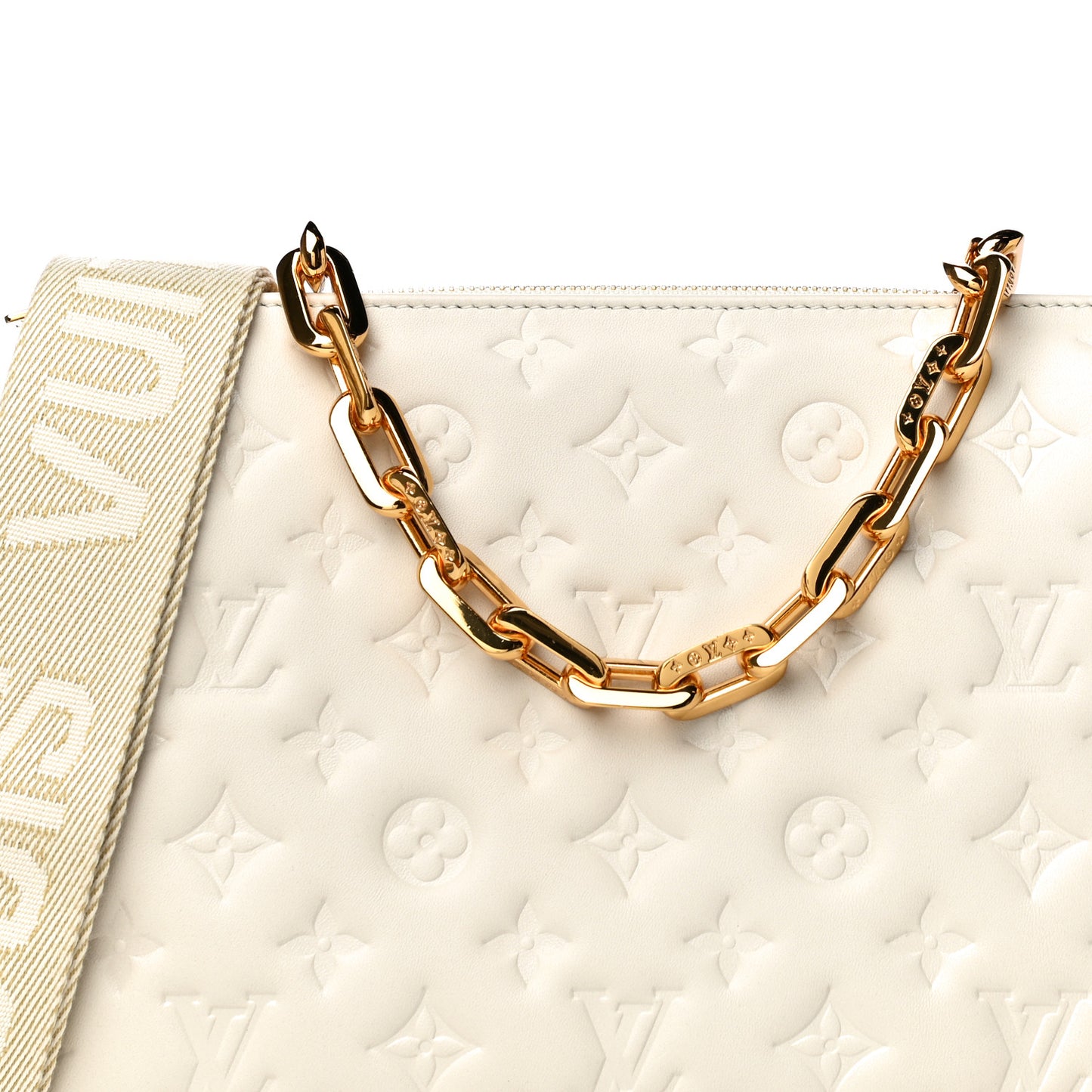 Lambskin Embossed Monogram Coussin PM Beige Cream