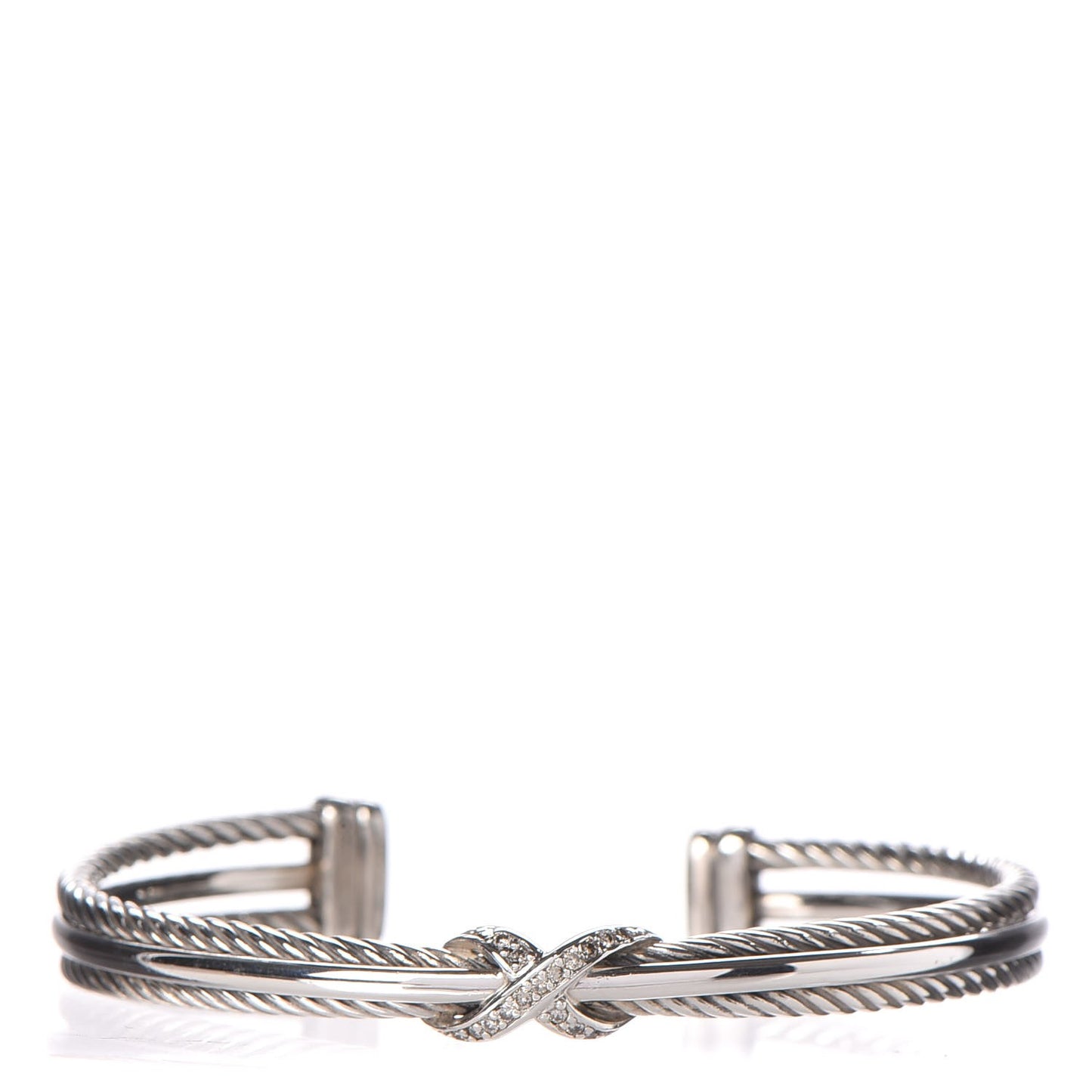 Sterling Silver Diamond 7mm X Crossover Cuff