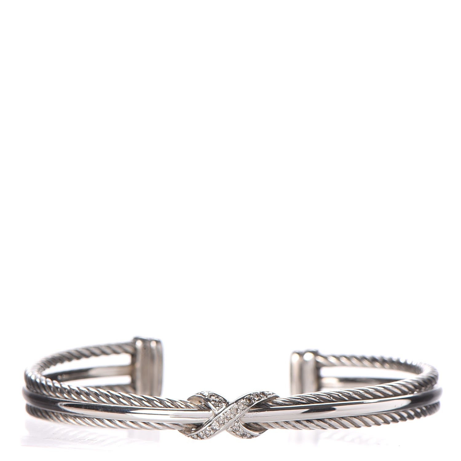 David Yurman Sterling Silver Diamond 7mm X Crossover Cuff 1 of 4