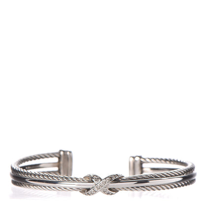 David Yurman Sterling Silver Diamond 7mm X Crossover Cuff 1 of 4