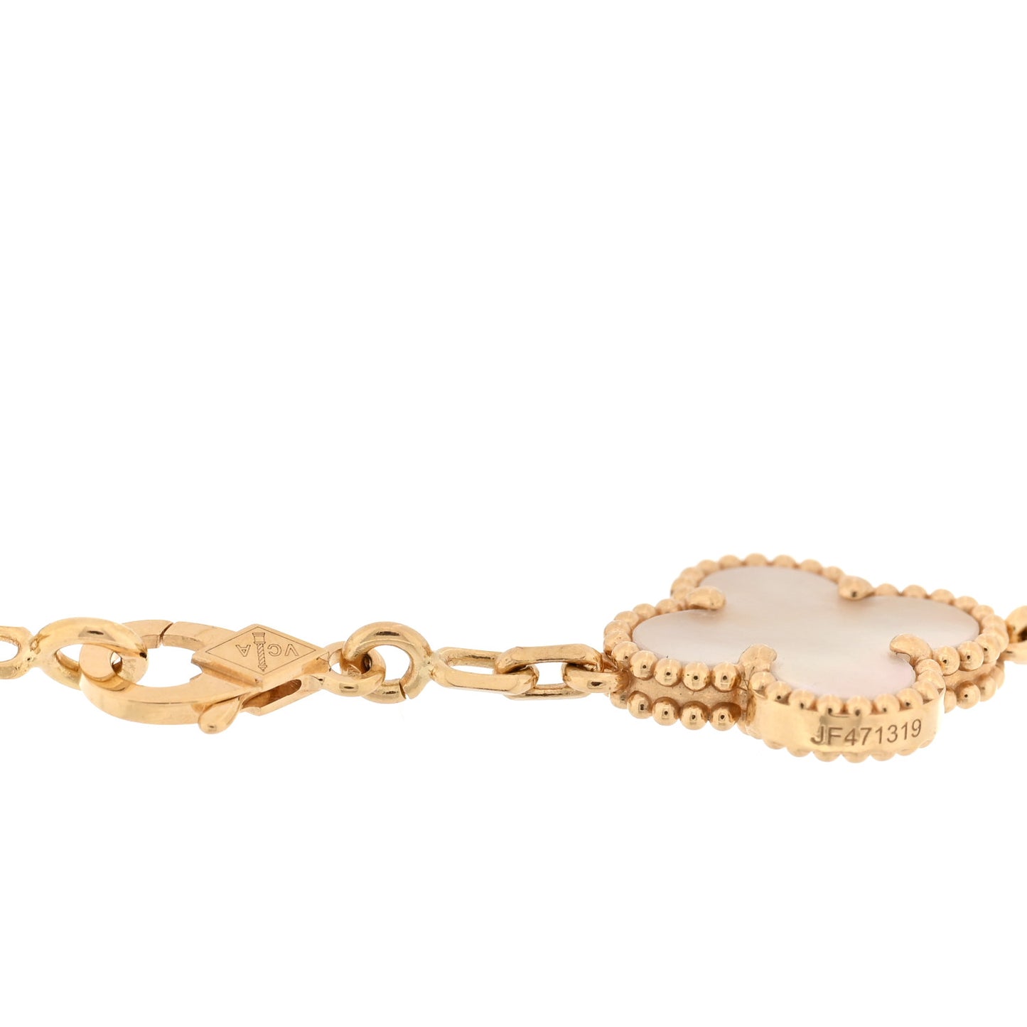 18K Yellow Gold Mother of Pearl 5 Motifs Vintage Alhambra Bracelet