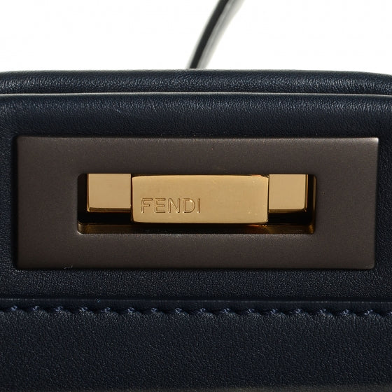 Fendi Vitello Dolce Marmol Large Peekaboo Iconic Satchel Blue Notte 8 of 11