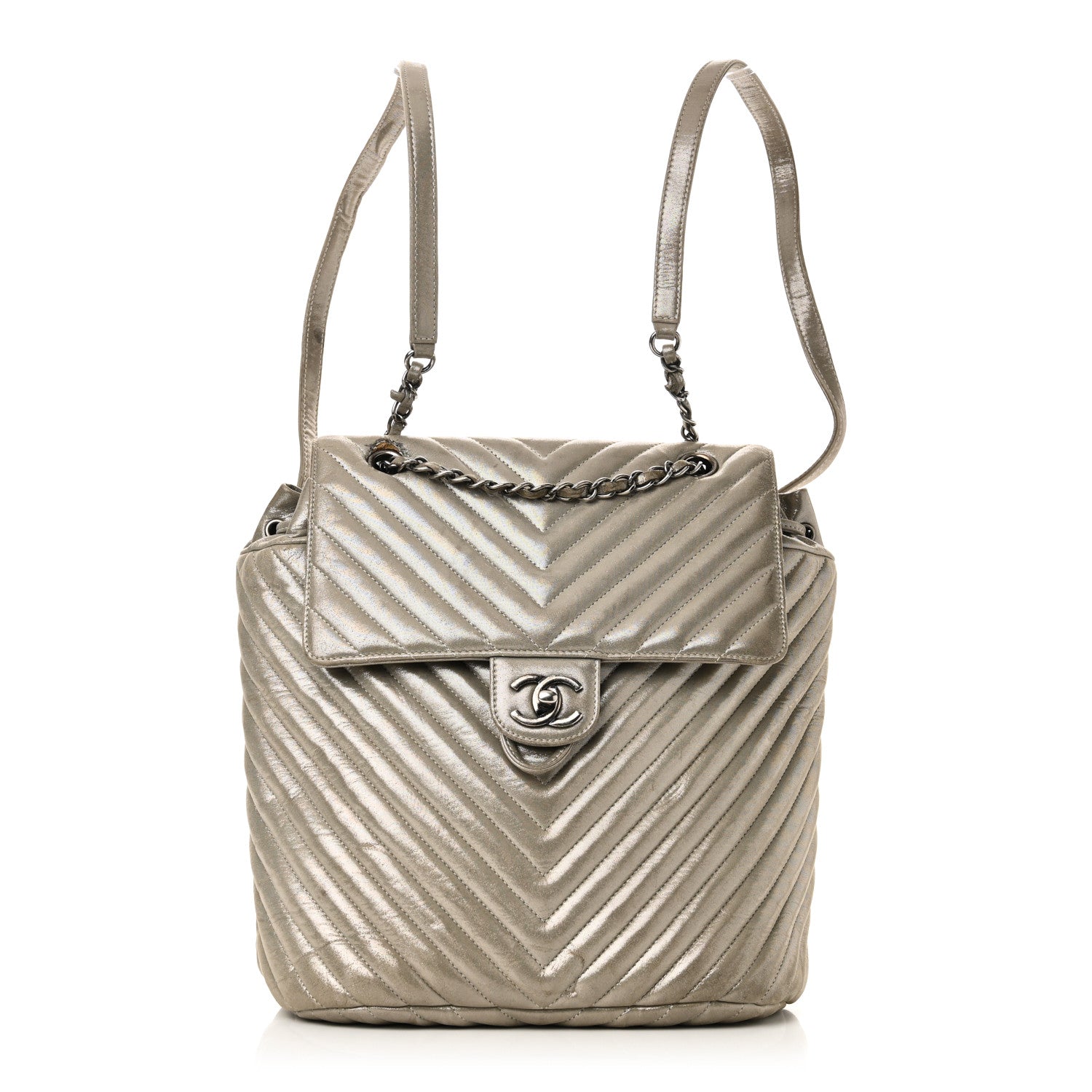 Chanel Iridescent Calfskin Chevron Quilted Large Urban Spirit Backpack Silver 1 of 10
