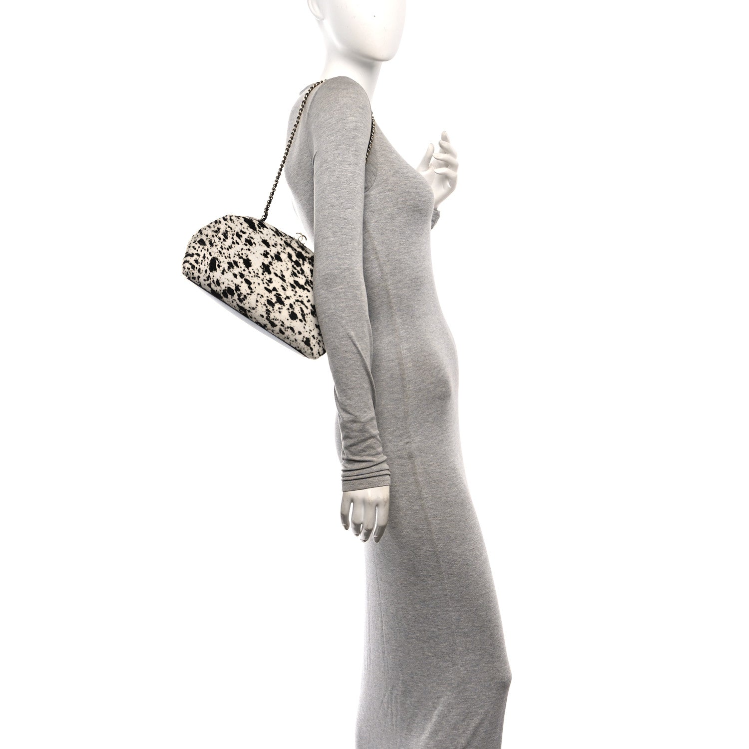 Chanel Lambskin Pony Hair Printed Clutch With Chain Black White 2 of 11