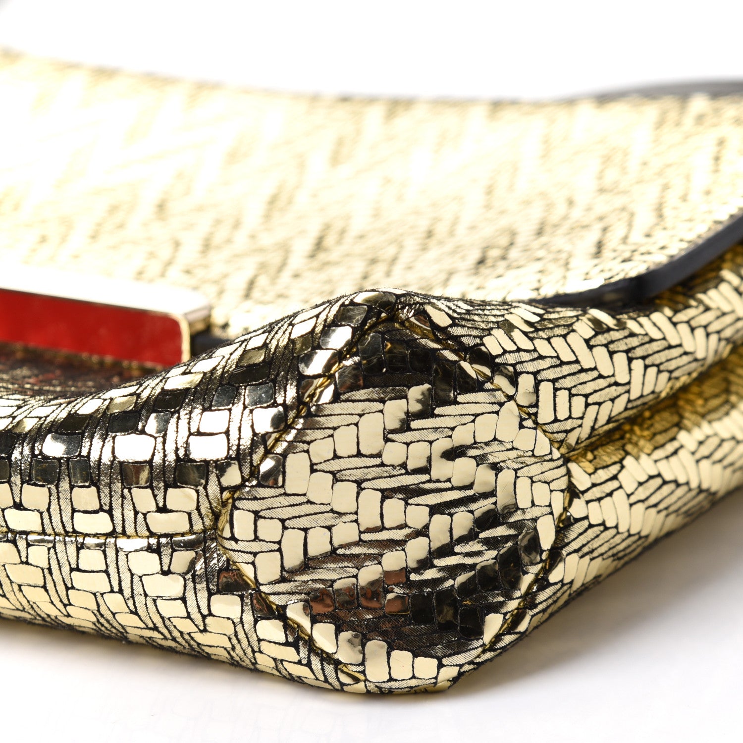 Christian Louboutin Laminated Specchio Chevron Rougissime Clutch Gold 11 of 11