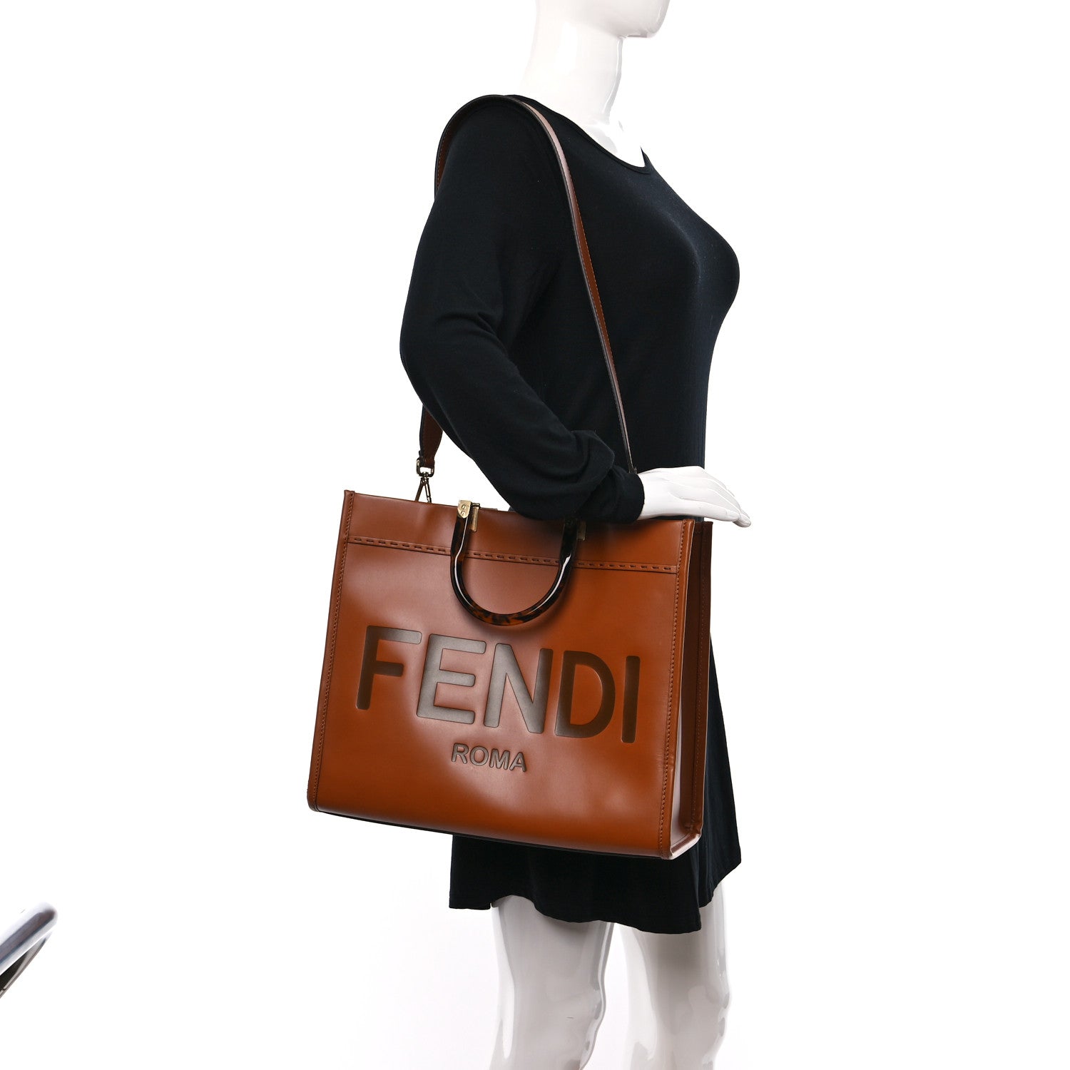 Fendi Vitello King Plexiglass Medium Fendi Sunshine Shopper Tote Cuoio 2 of 15