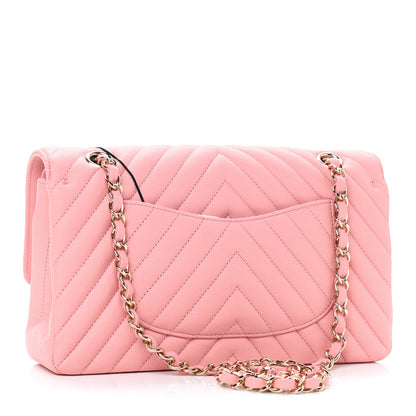Chanel Caviar Flat Chevron Quilted Medium Double Flap Pink 2 of 8