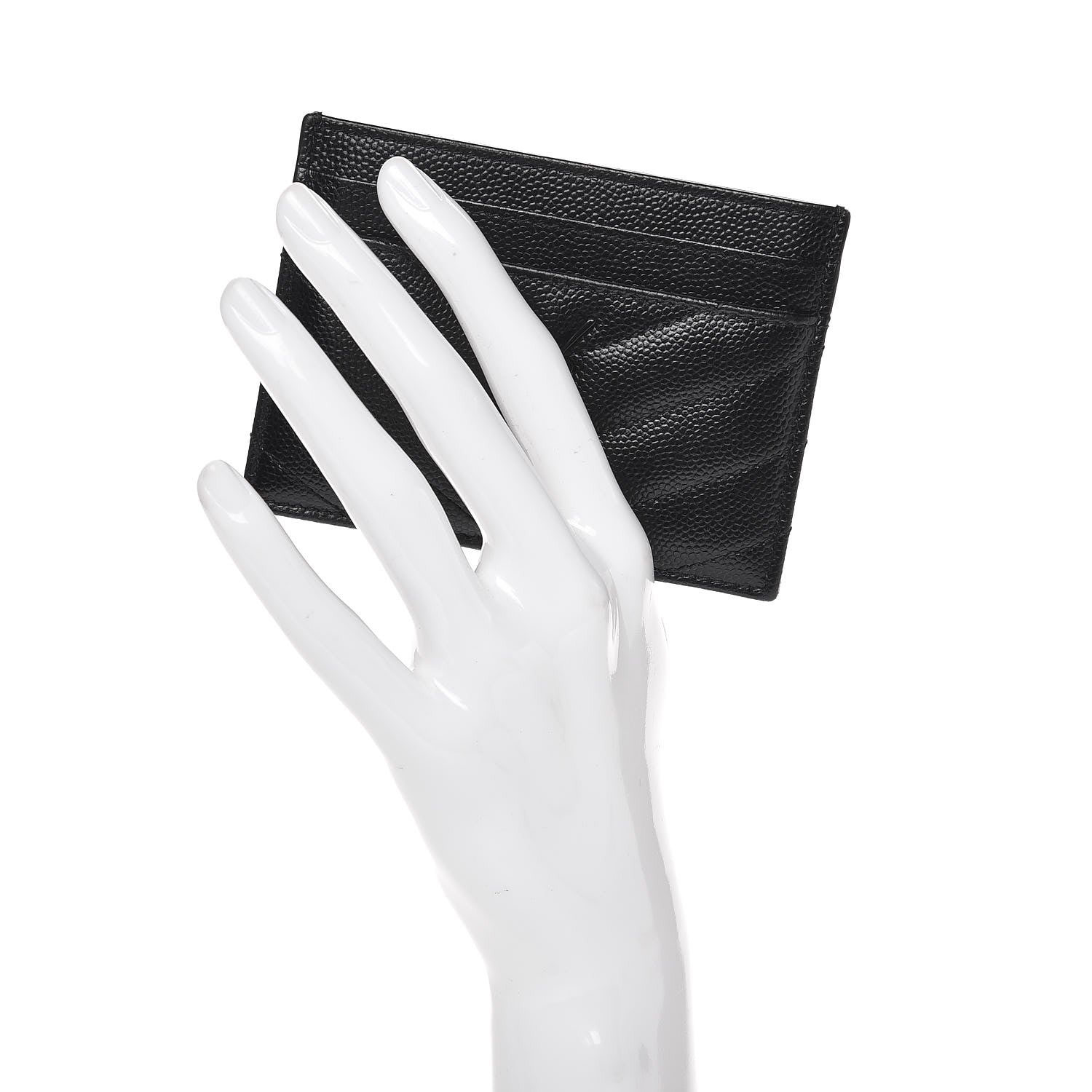 Saint Laurent Grain De Poudre Matelasse Chevron Monogram Credit Card Case Black 2 of 8
