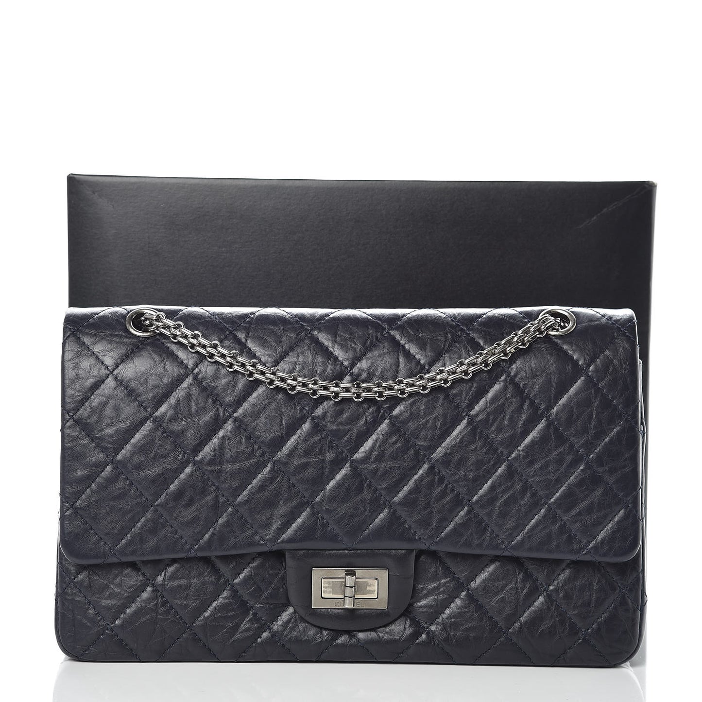 Aged Calfskin Quilted 2.55 Reissue 227 Flap Navy Blue