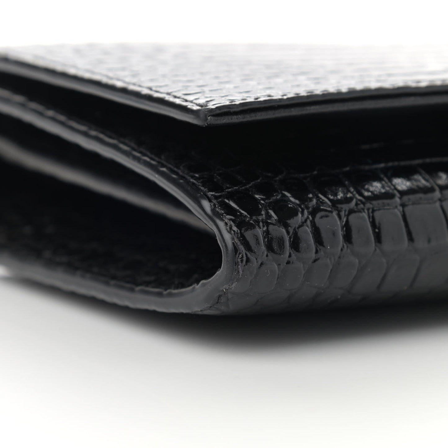 Calfskin Crocodile Embossed Monogram Chain Wallet Black