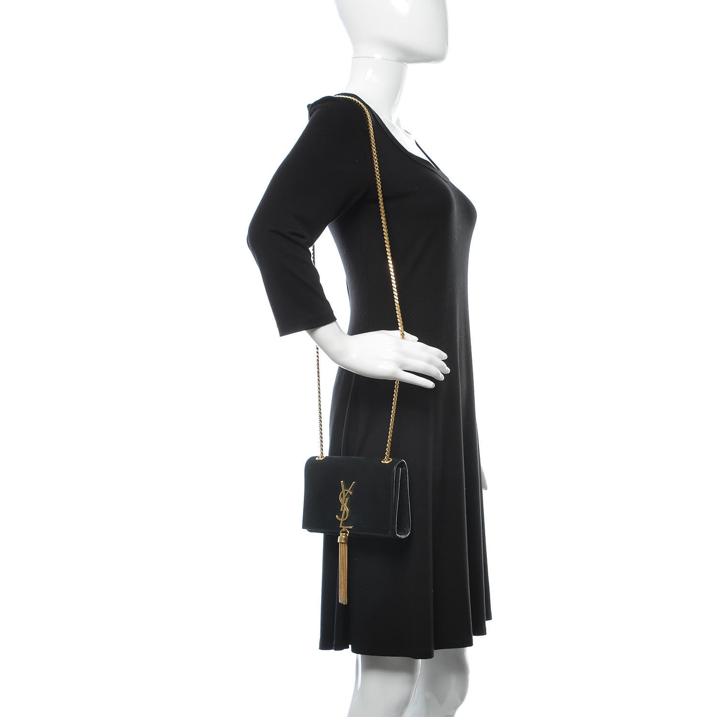 Suede Small Classic Monogram Kate Tassel Satchel Black