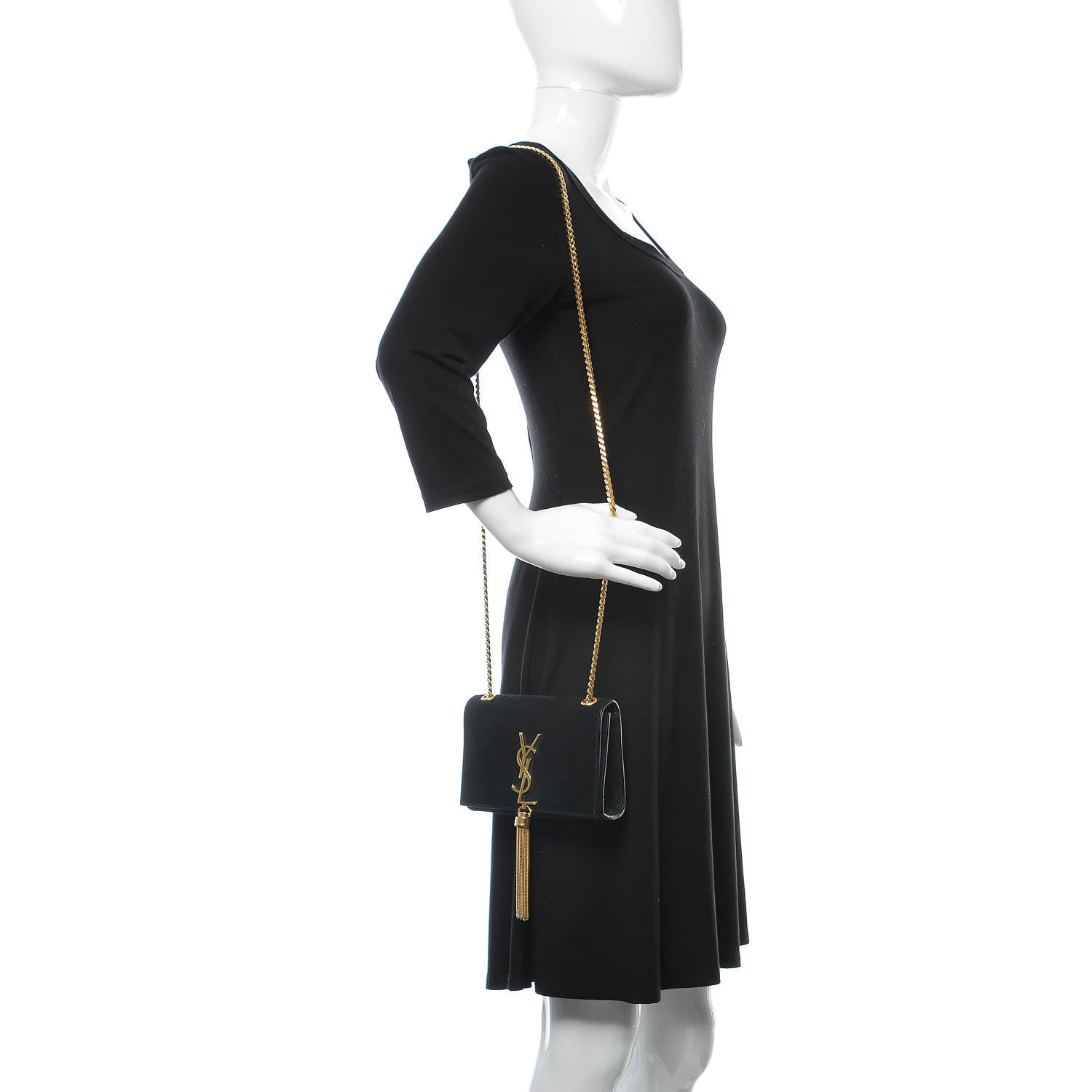 Saint Laurent Suede Small Classic Monogram Kate Tassel Satchel Black 2 of 9