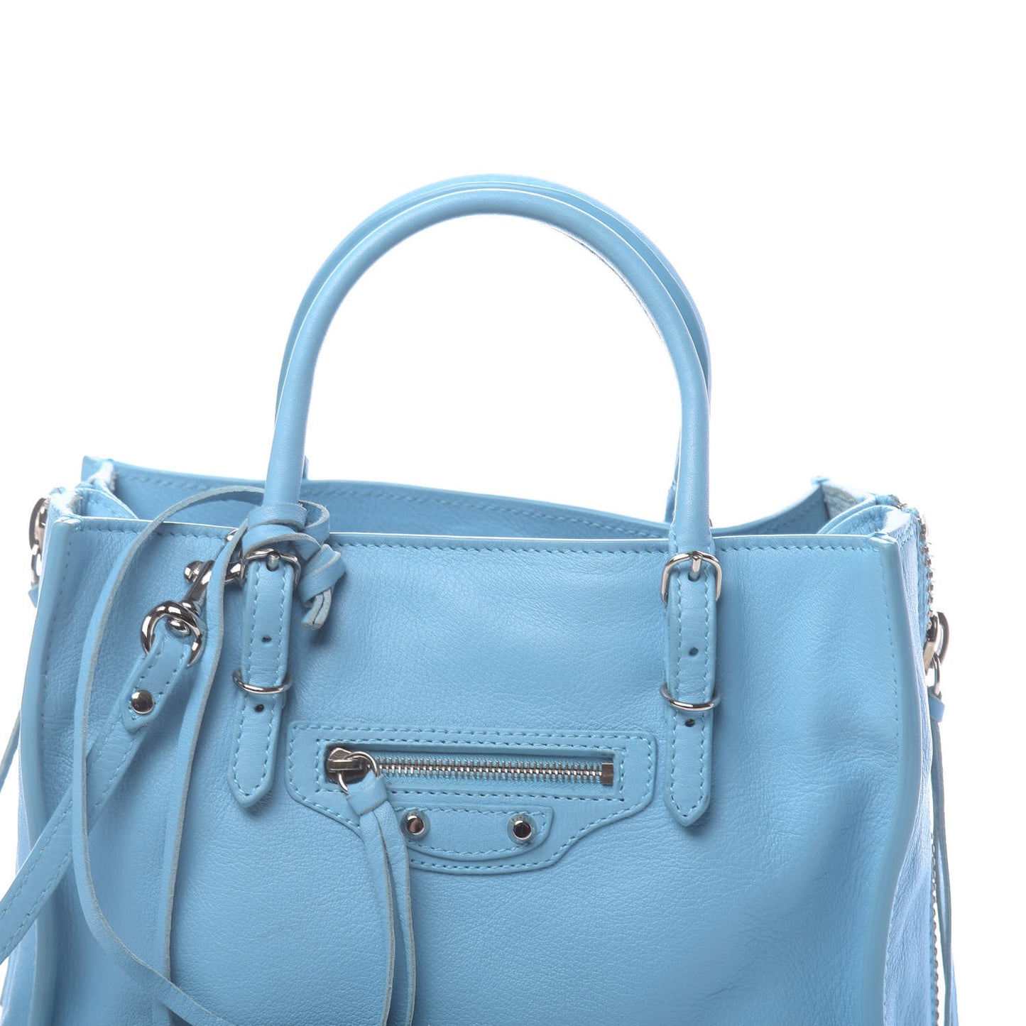 Supple Calfskin Papier Mini A4 Zip Around Tote Bleu Azur Clair