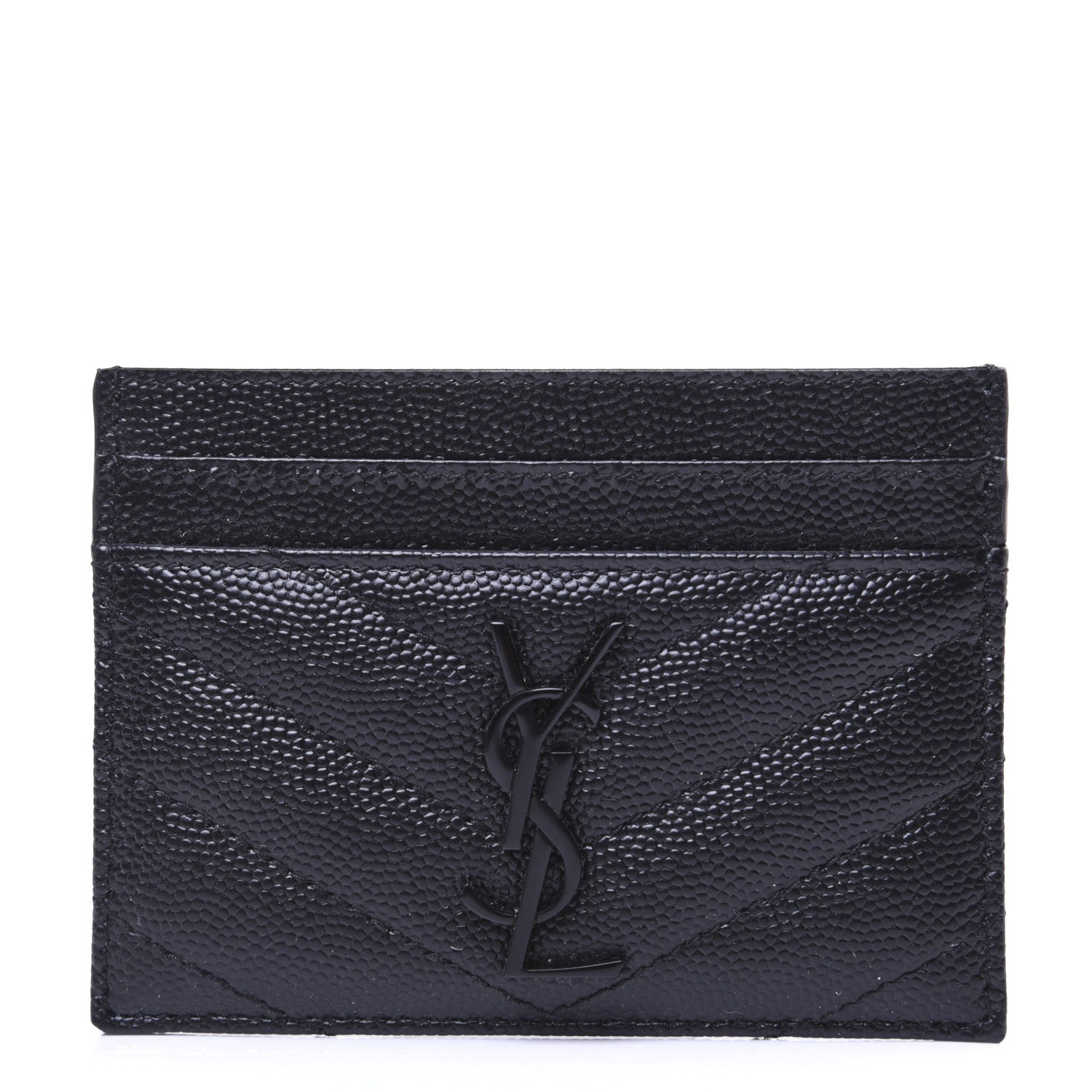 Saint Laurent Grain De Poudre Matelasse Chevron Monogram Credit Card Case Black 1 of 11