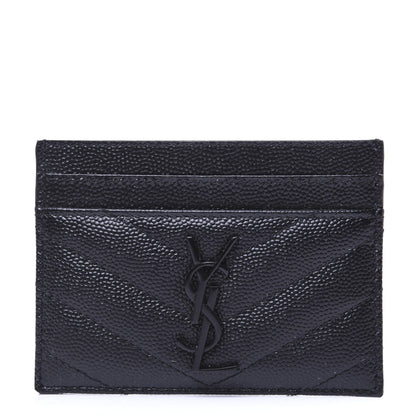 Saint Laurent Grain De Poudre Matelasse Chevron Monogram Credit Card Case Black 1 of 11