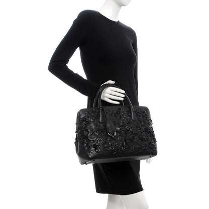 Christian Dior Calfskin Floral Applique Bar Tote Black 2 of 8
