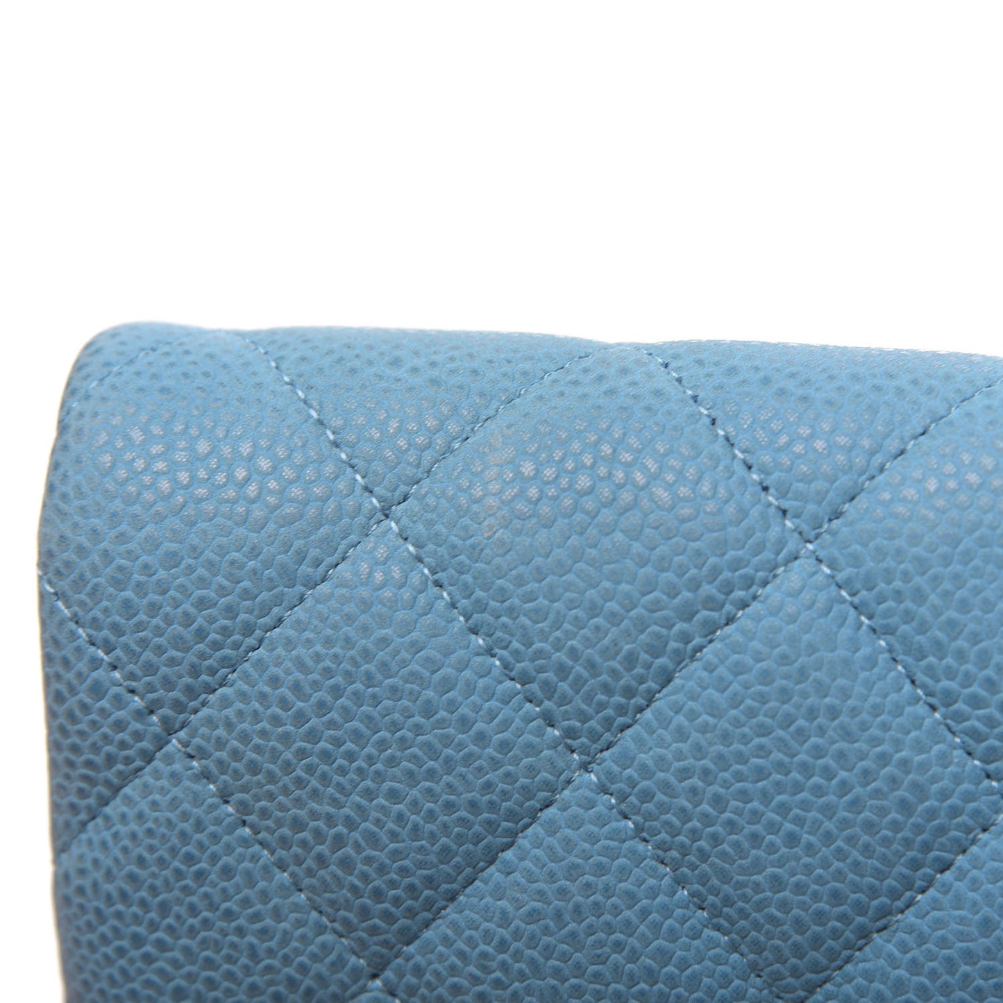 Iridescent Caviar Quilted Clutch With Chain Flap Blue
