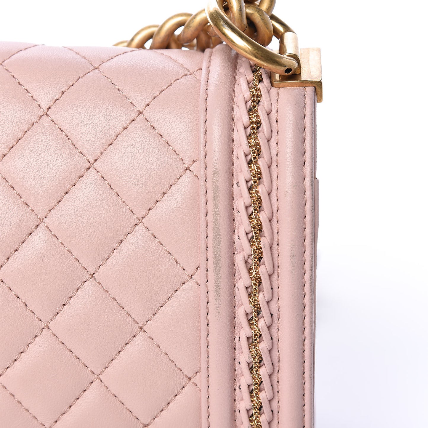 Lambskin Quilted Medium Chain Detail Boy Flap Light Pink