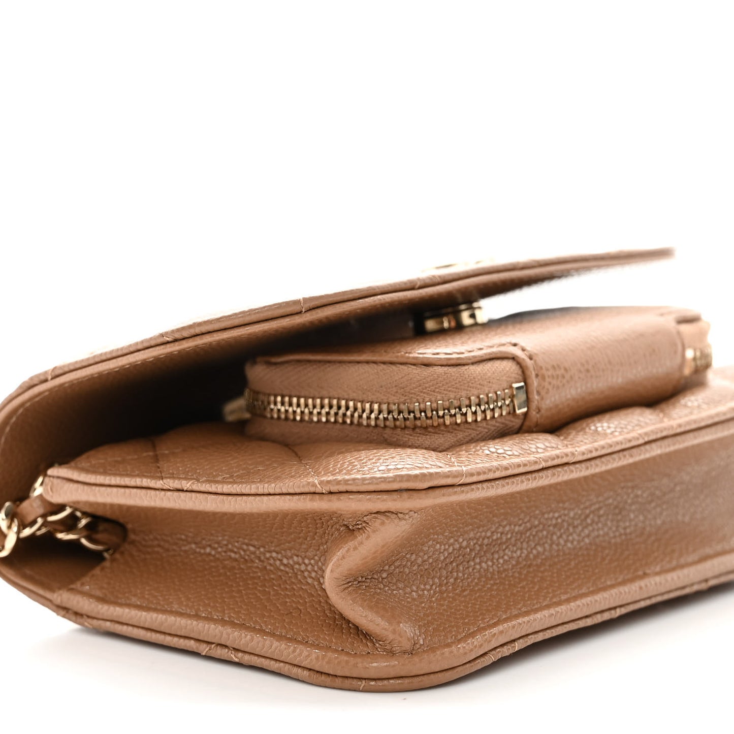 Caviar Quilted Business Affinity Clutch With Chain Flap Dark Beige