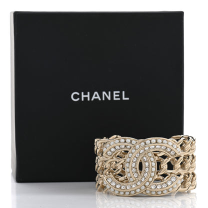 Chanel Crystal Pearl Chain CC Cuff Gold 6 of 6