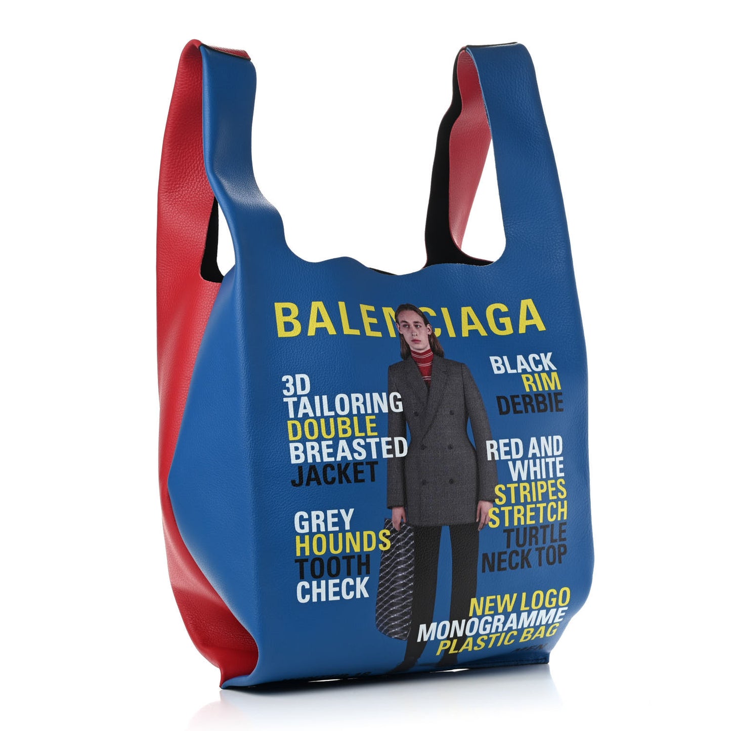 Grained Calfskin Winter 18 Campaign Medium Supermarket Tote Red Blue