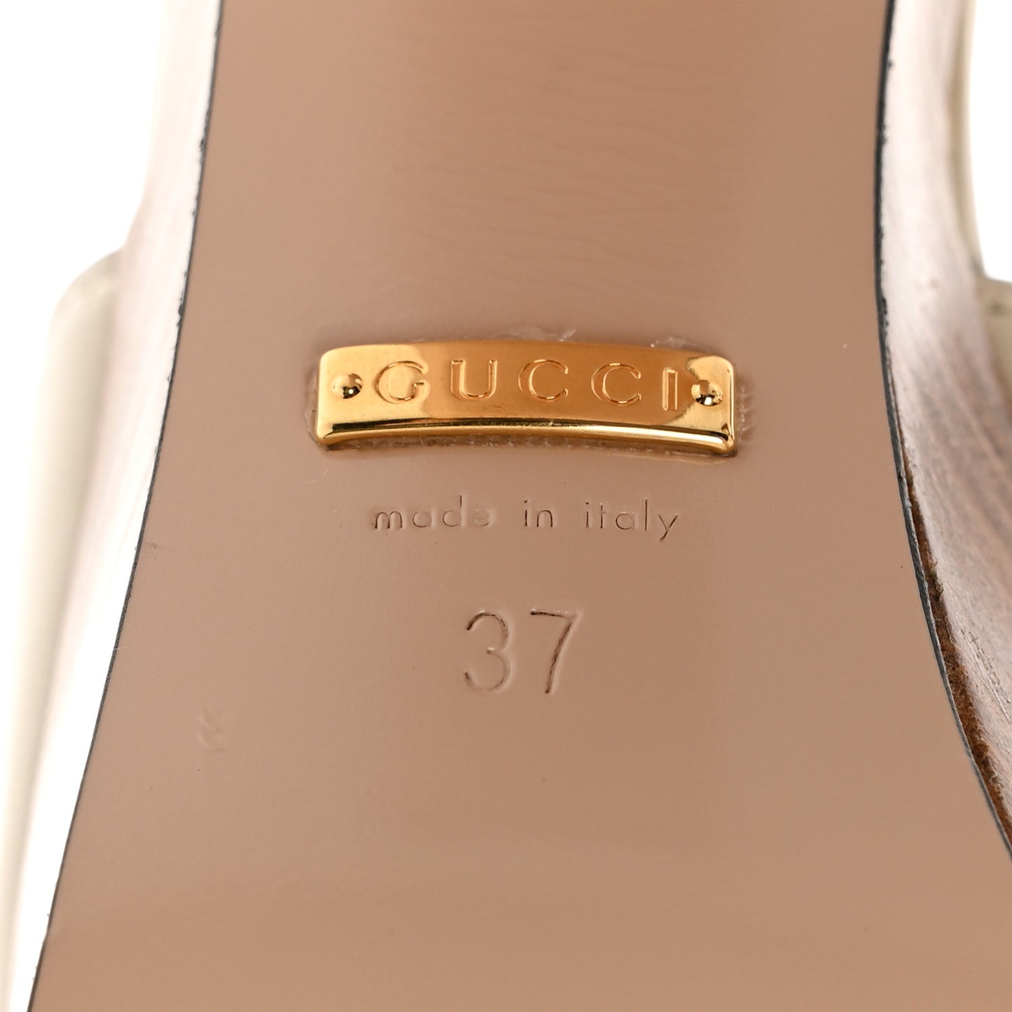 Cosmos Softy Calfskin Wooden Interlocking G Cut-Out 30/120mm Platform Sandals 37 Mystic White