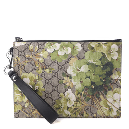 Gucci GG Supreme Monogram Blooms Small Zip Wristlet Pouch Beige New Military Black 1 of 8