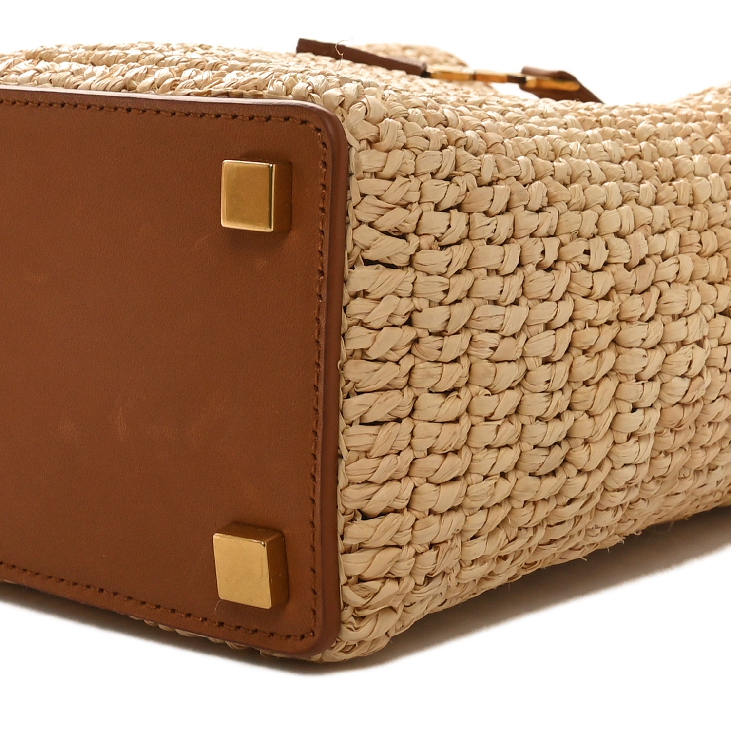 Saint Laurent Raffia Vegetable Tanned Calfskin Le 37 Mini Bucket Bag Natural Brick 10 of 10