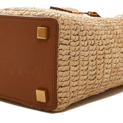 Saint Laurent Raffia Vegetable Tanned Calfskin Le 37 Mini Bucket Bag Natural Brick 10 of 10