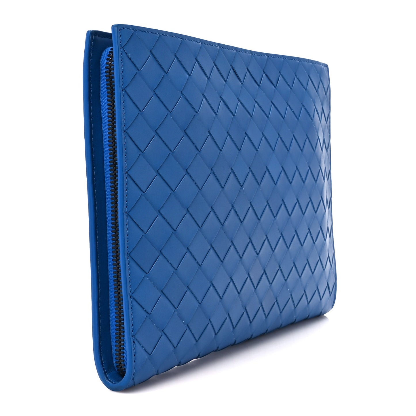 Calfskin Intrecciato Small Document Case Blue