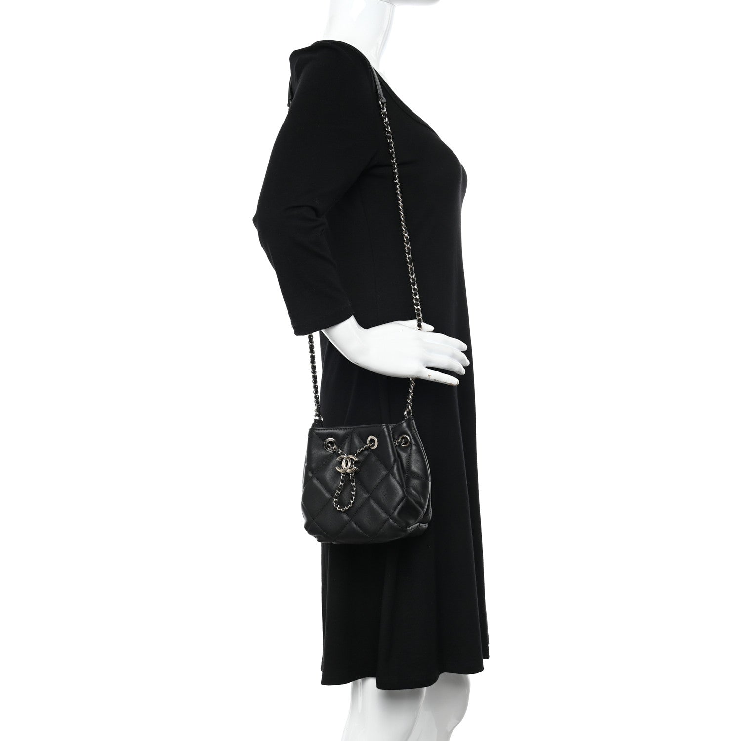 Chanel Lambskin Quilted CC Dweller Drawstring Bucket Bag Black 2 of 10