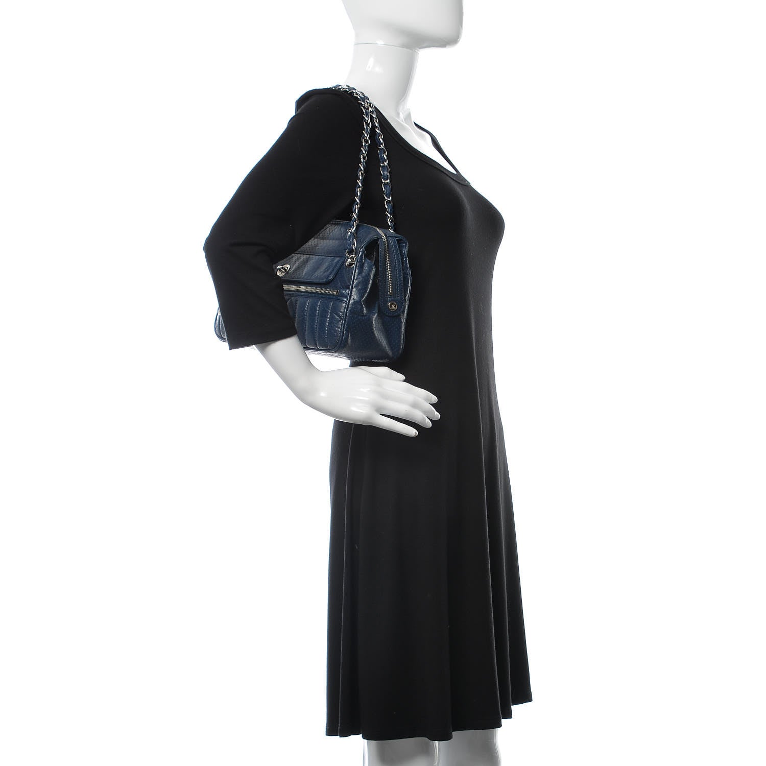 Chanel Calfskin Perforated 50's Satchel Marine Fonce 2 of 10