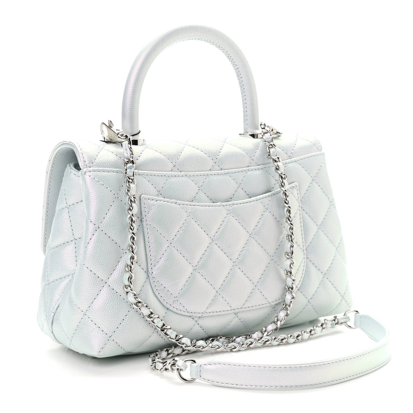 Iridescent Caviar Quilted Mini Coco Handle Flap Light Blue