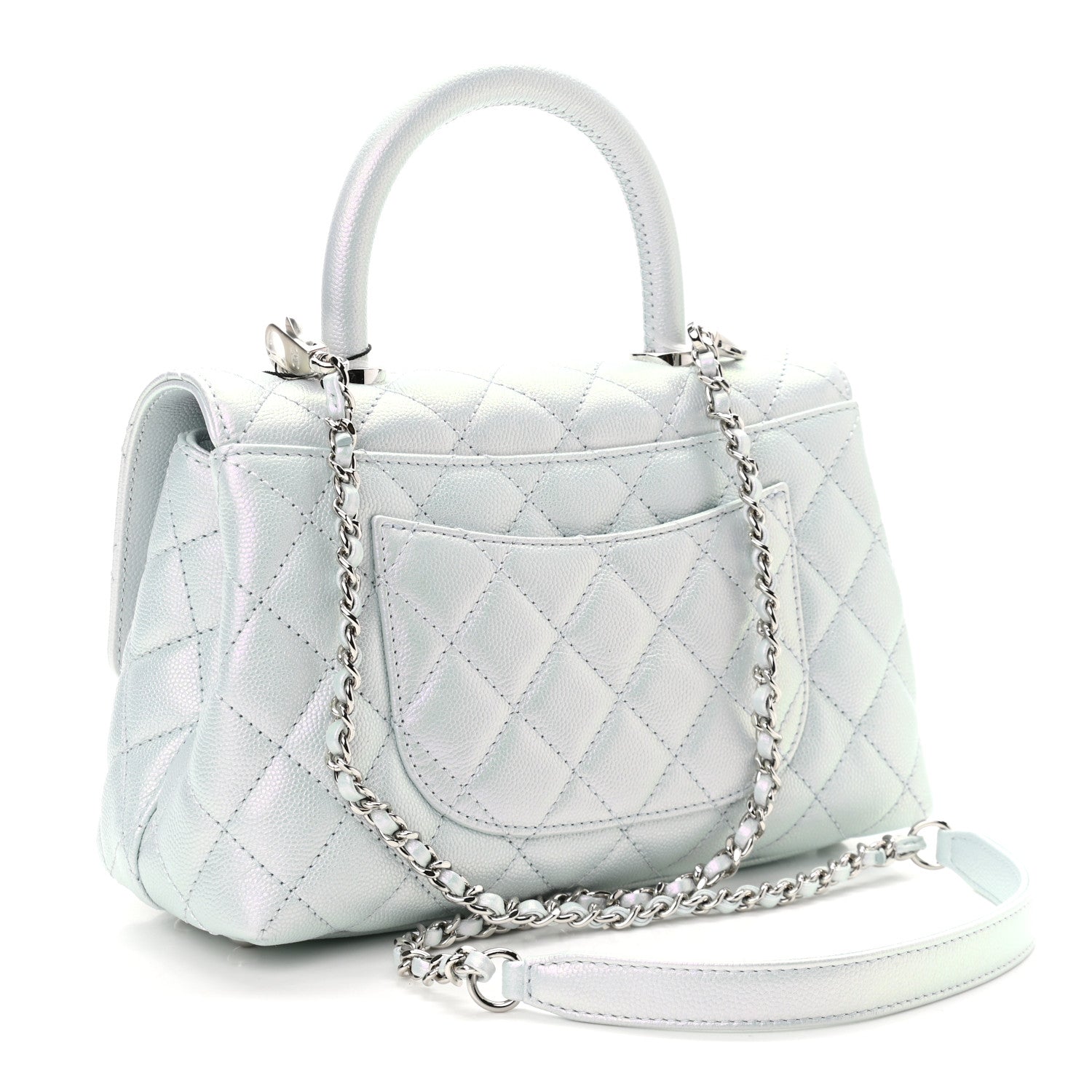 Chanel Iridescent Caviar Quilted Mini Coco Handle Flap Light Blue 3 of 11