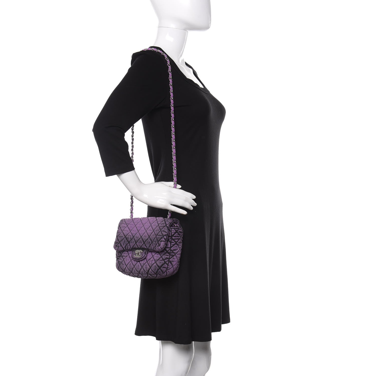 Chanel Washed Denim Quilted Small Denimpression Flap Violet Purple Black 2 of 10