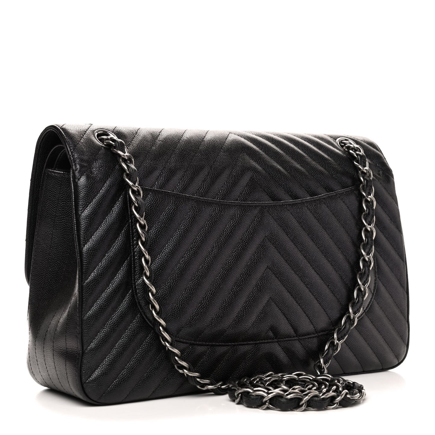Iridescent Caviar Chevron Quilted Jumbo Double Flap Black
