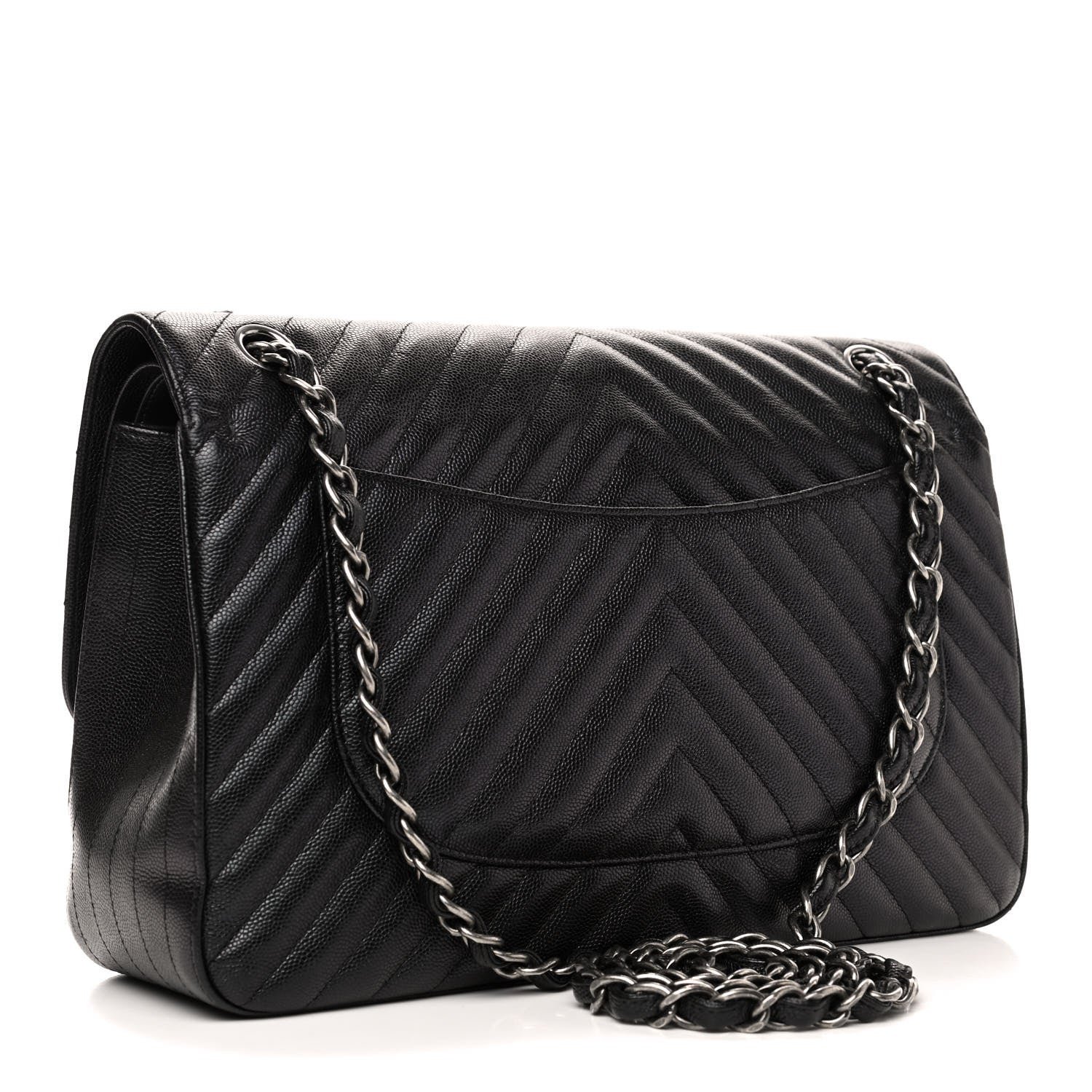 Chanel Iridescent Caviar Chevron Quilted Jumbo Double Flap Black 2 of 5