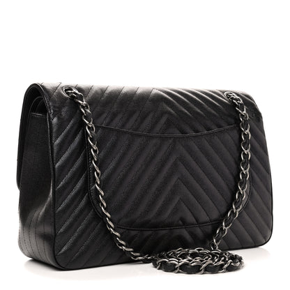 Chanel Iridescent Caviar Chevron Quilted Jumbo Double Flap Black 2 of 5
