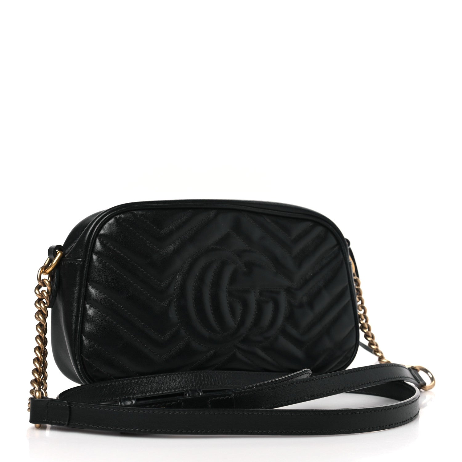 Gucci Calfskin Matelasse Small GG Marmont Chain Shoulder Bag Black 3 of 10