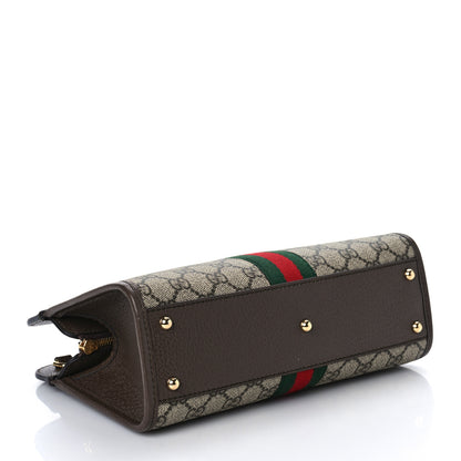 Gucci GG Supreme Monogram Textured Dollar Calfskin Web Small Ophidia Slip Handle Tote Beige Ebony New Acero 3 of 8