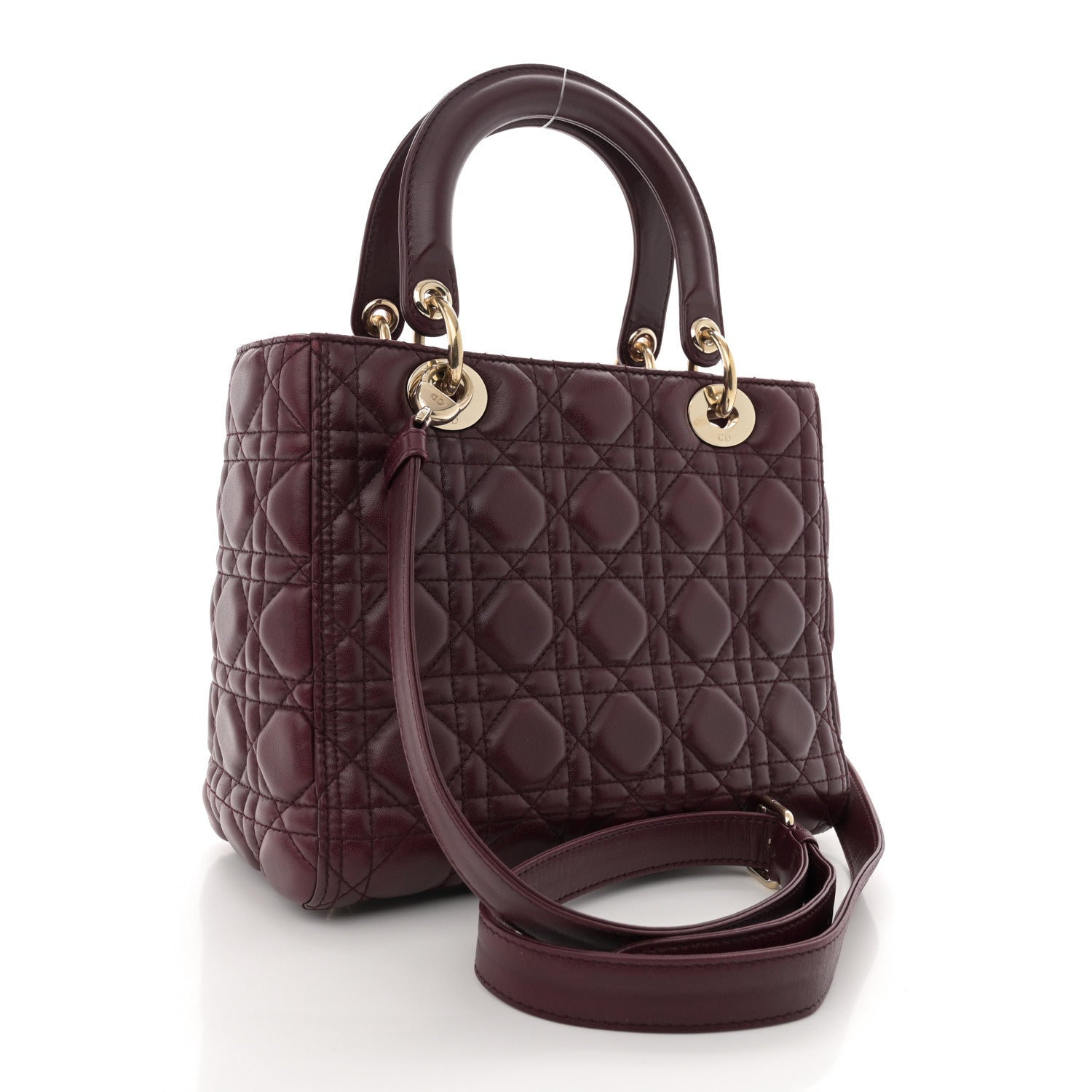 Christian Dior Lambskin Cannage Medium Lady Dior Burgundy 3 of 12