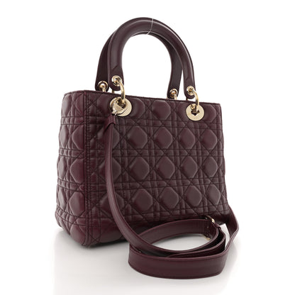 Christian Dior Lambskin Cannage Medium Lady Dior Burgundy 3 of 12