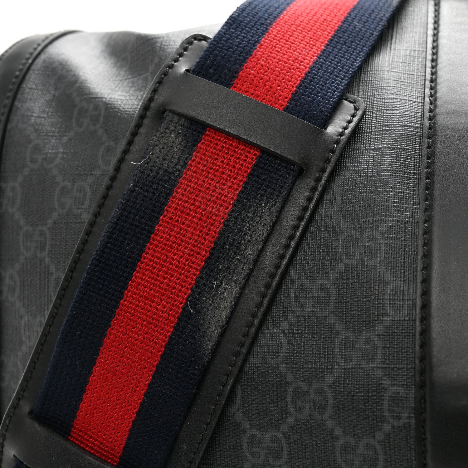Gucci Soft GG Supreme Monogram Appia Calfskin Web Large Carry On Duffle Bag Black Grey 11 of 16